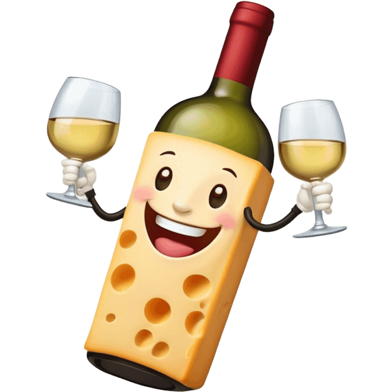 Laughing wine bottle with cheese emoji