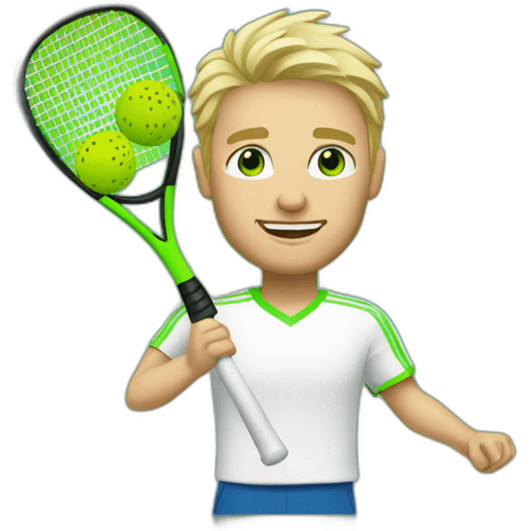 Blonde man, green eyes playing padel emoji