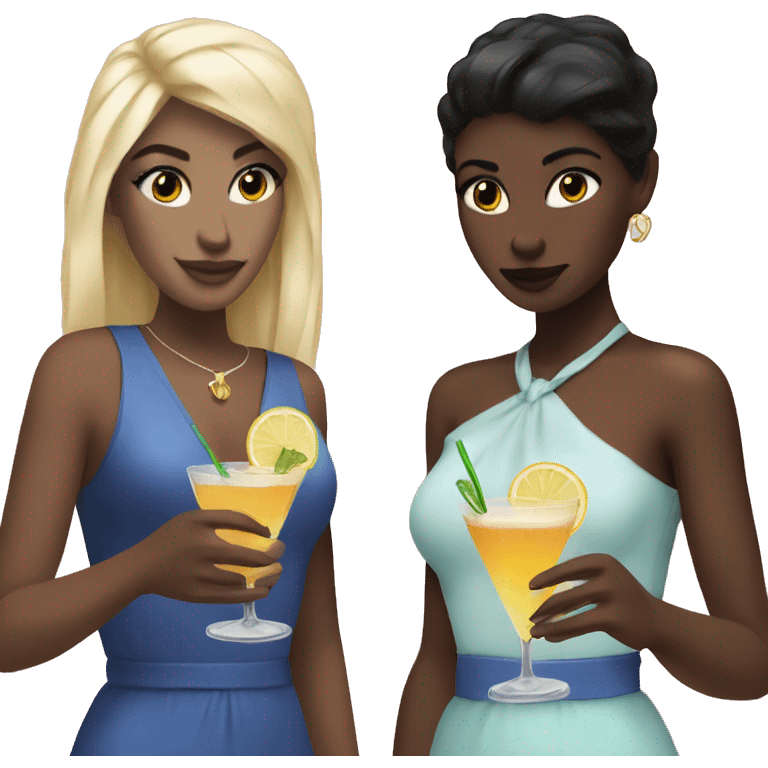 Blonde and black hair pale girls holding cocktails  emoji