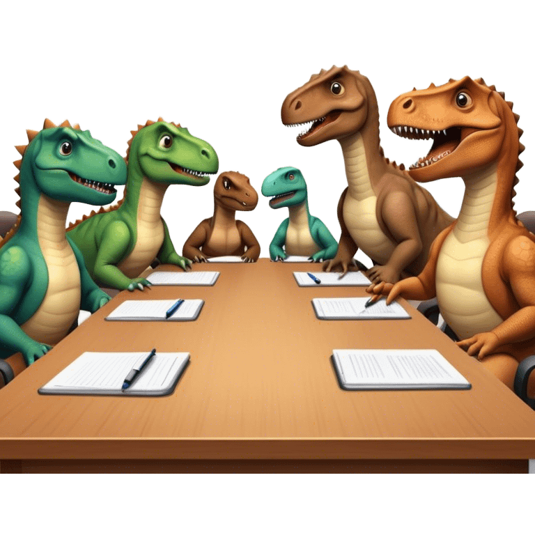 office dinosaurs sitting along the conference table emoji