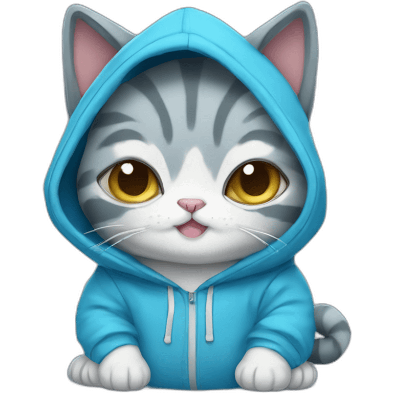 blue kawaï pudgy humanized cat wearing a hoodie emoji