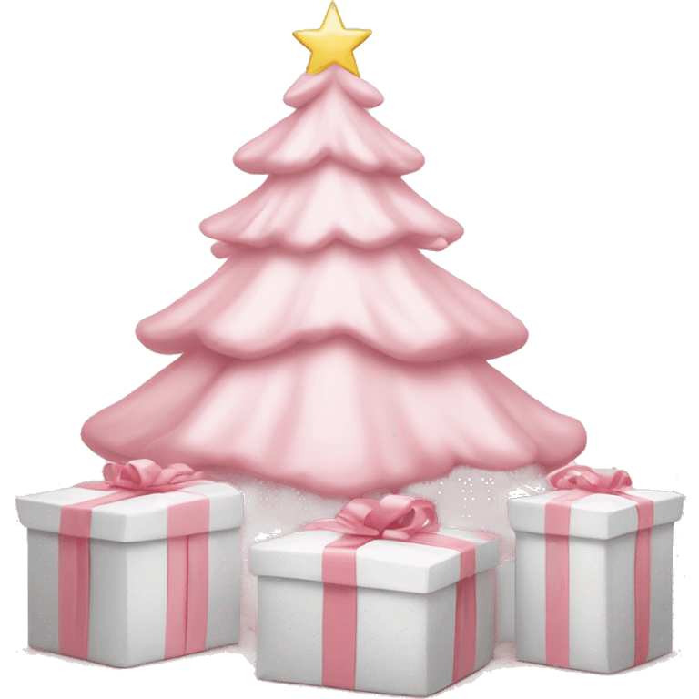 Light pink Christmas gifts under a white Christmas tree  emoji