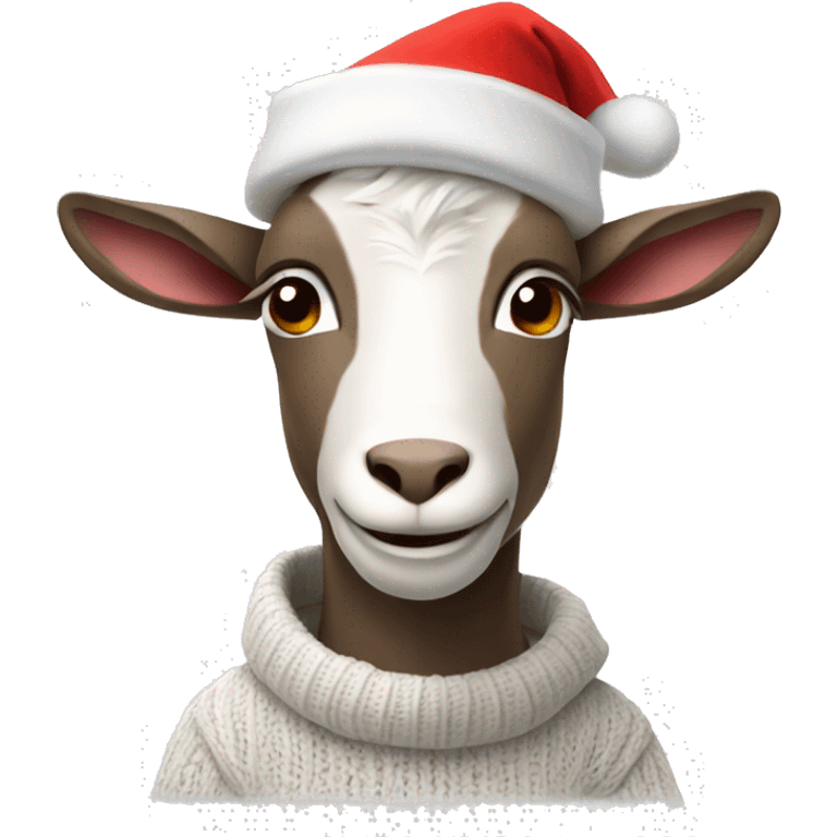 goat wearing a sweater and a santa hat emoji