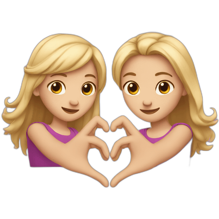 Two friends (blond and brown hair) making heart with her hands  emoji