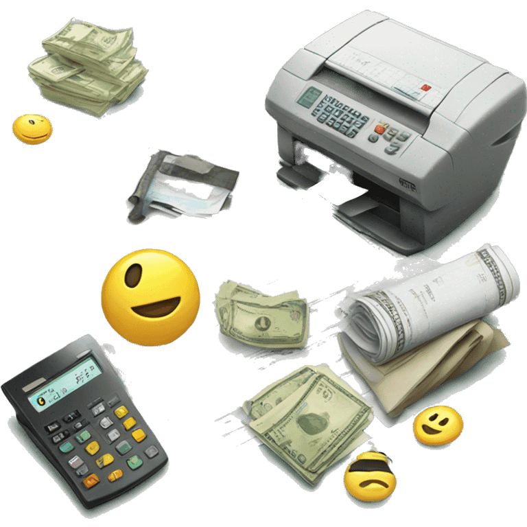 There is money equipment and work papers around emoji