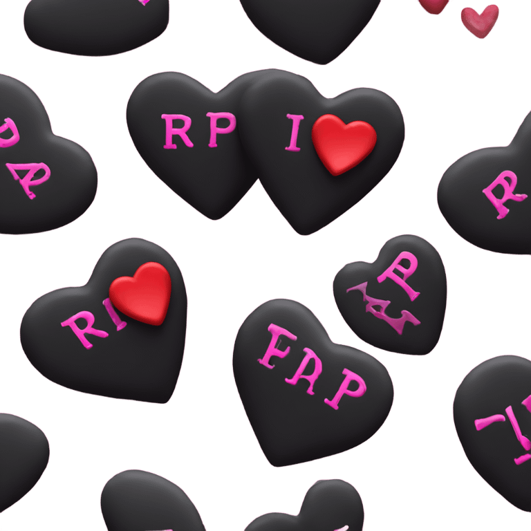  a black grave with the letters RIP on a red pink heart emoji