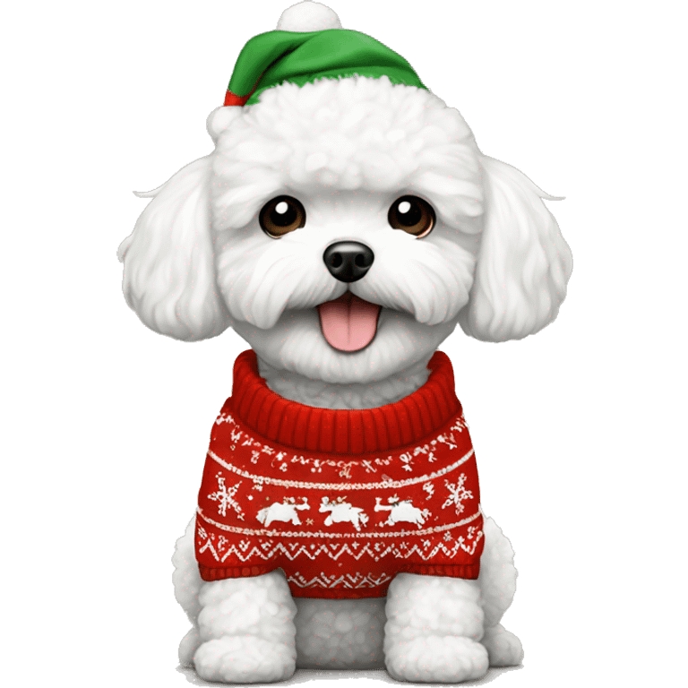 white maltipoo in a christmas sweater emoji