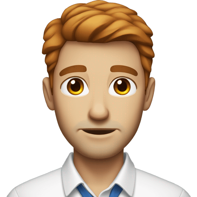 Portrait of an adult guy with brown-red hair, serious, light skin, brown stubble, blue eyes, wearing a white office shirt. emoji