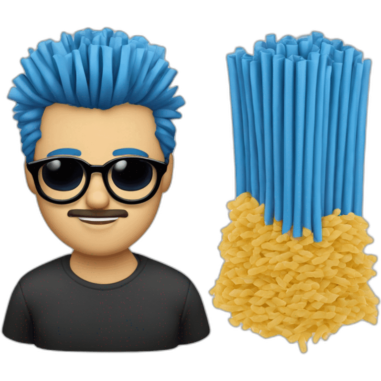 CARA DE CHICO CON GAFAS AZULES DE PASTA SIN VIGOTE Y PELO CORTO NEGRO CON FLEQUILLO DE PUNTA emoji