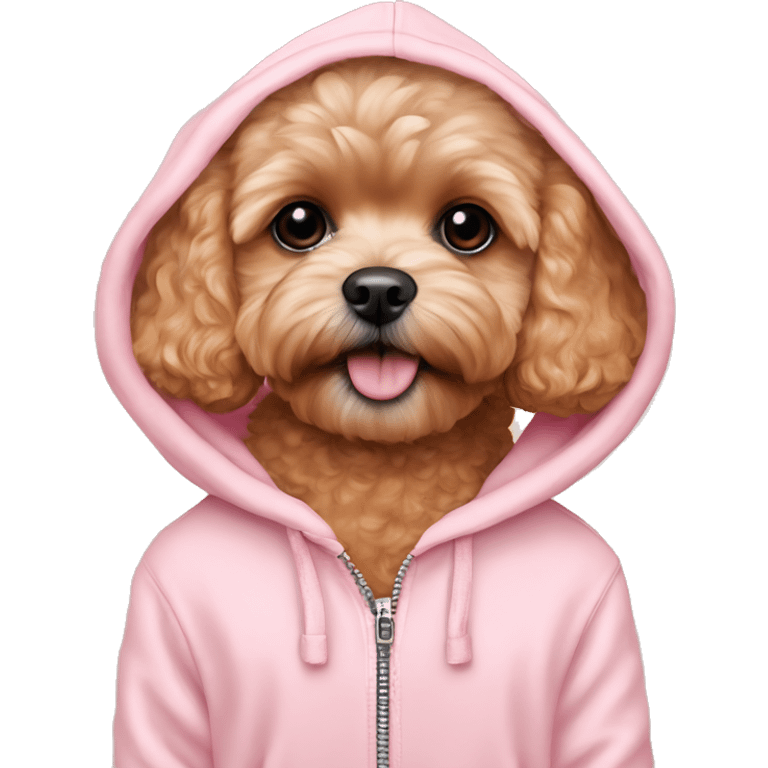 Red Maltipoo in pastel pink hoodie  emoji