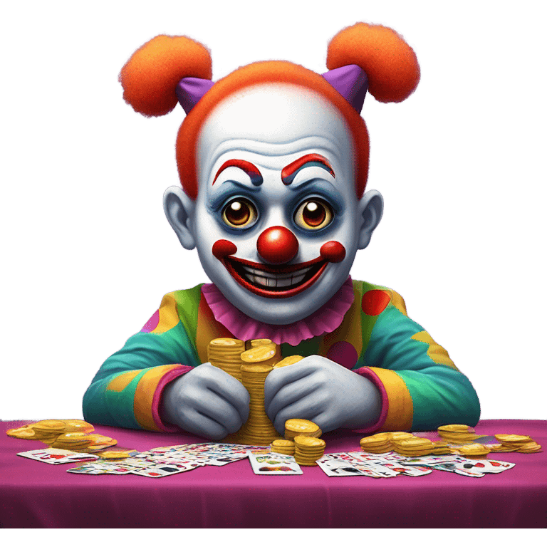 Sad cute clown loses money at casino blackjack with date emoji