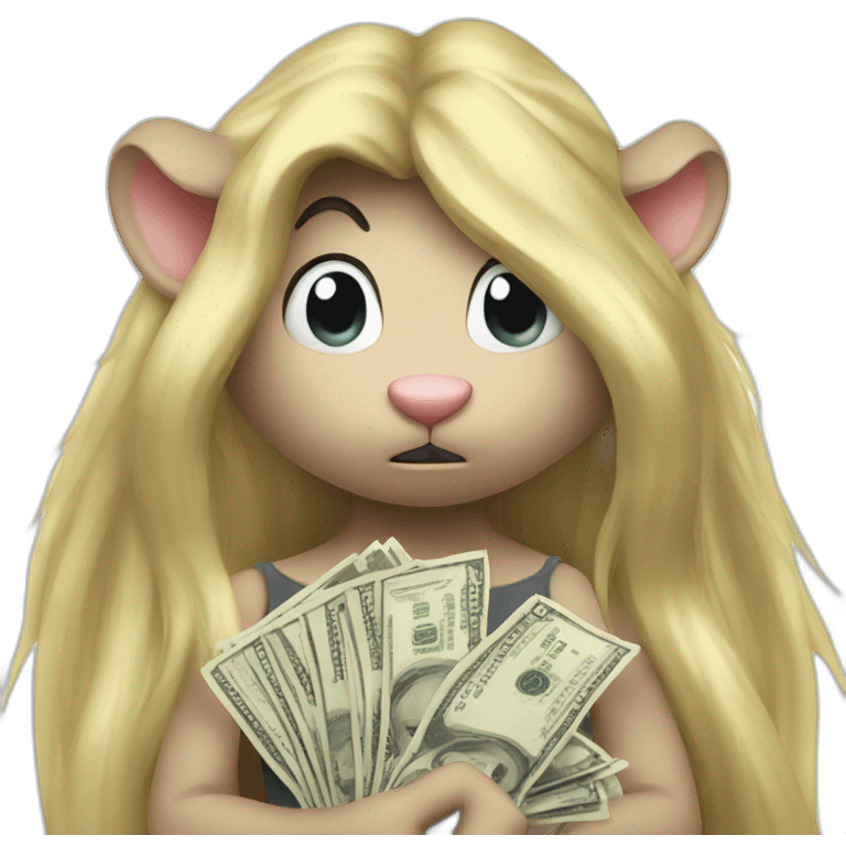 Angry Rat standing up with long blond hair holding money emoji