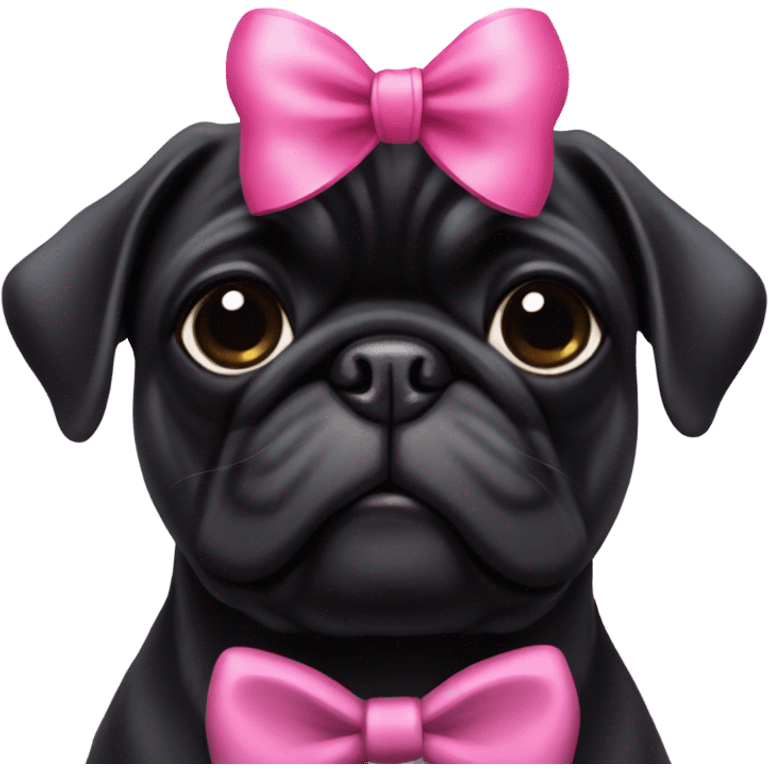 Black pug with pink bow on head emoji