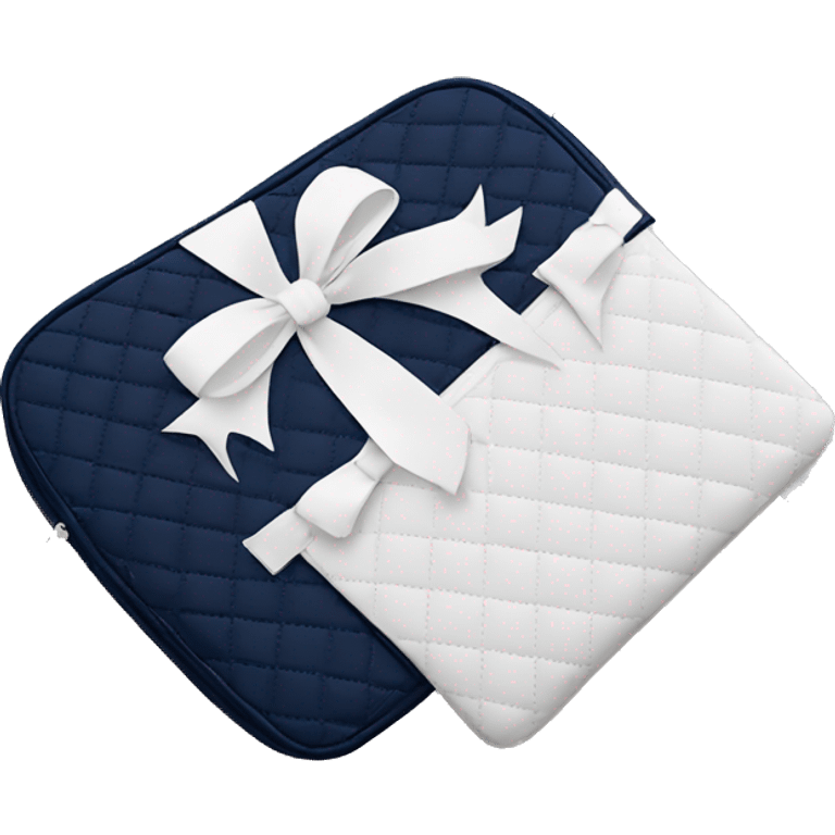 Navy blue quilted laptop case with a white bow on the case emoji