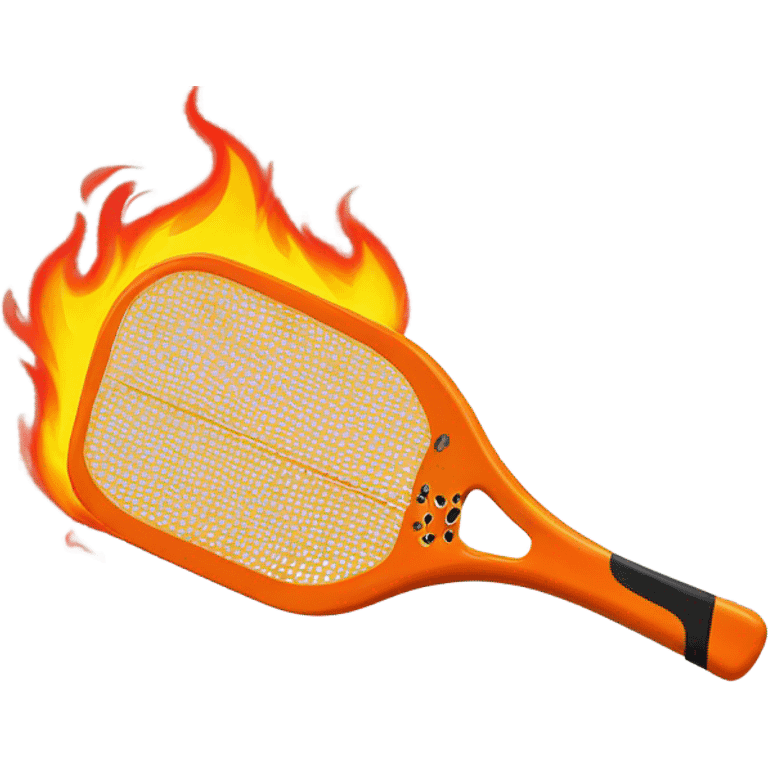 Flames and a pickleball coming off a contemporary Pickleball paddle with no holes in it.  emoji