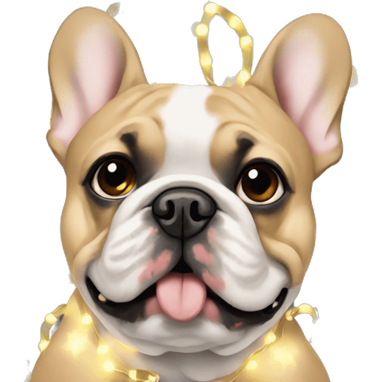 Frenchie with Christmas lights emoji