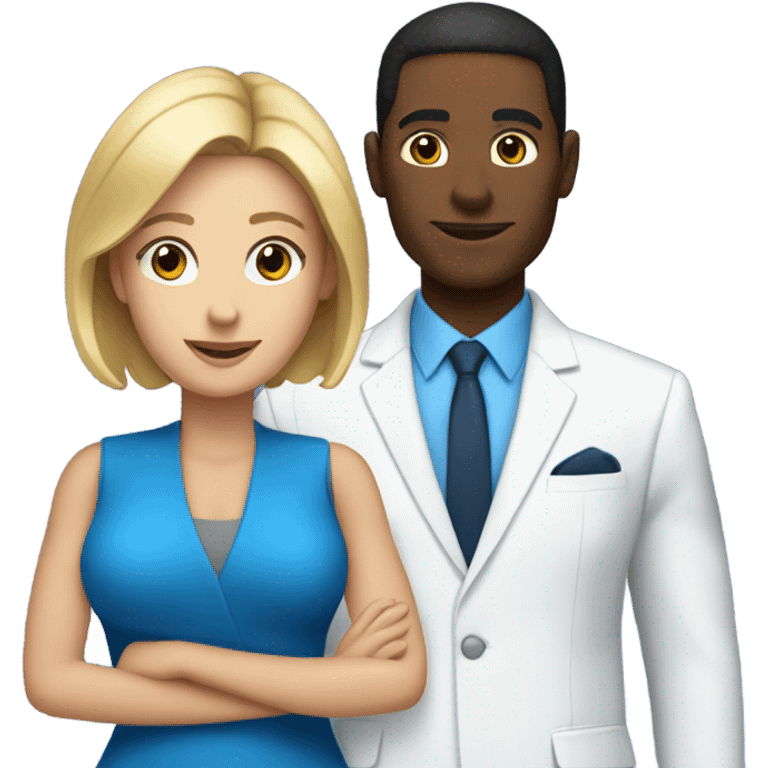 Black guy in a blue suit with a white blonde lady in a blue suit emoji