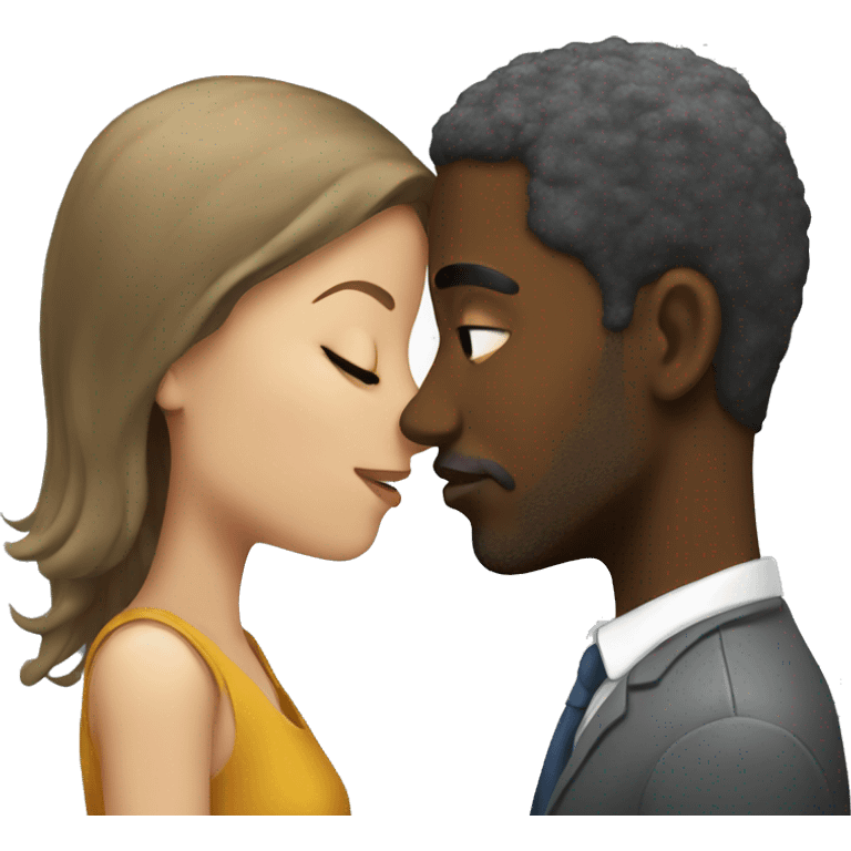 Black man kissing a white brown hair women emoji