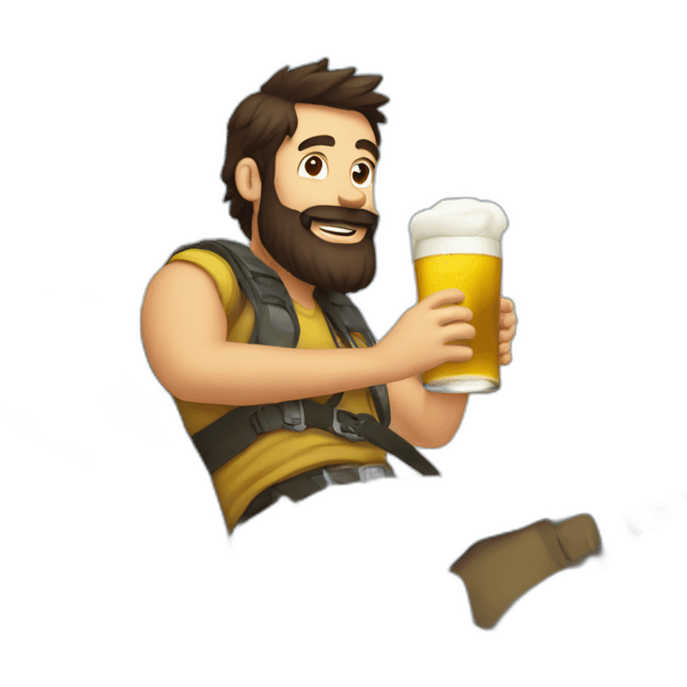 Dark hair beard man drinking beer riding outside a plane emoji