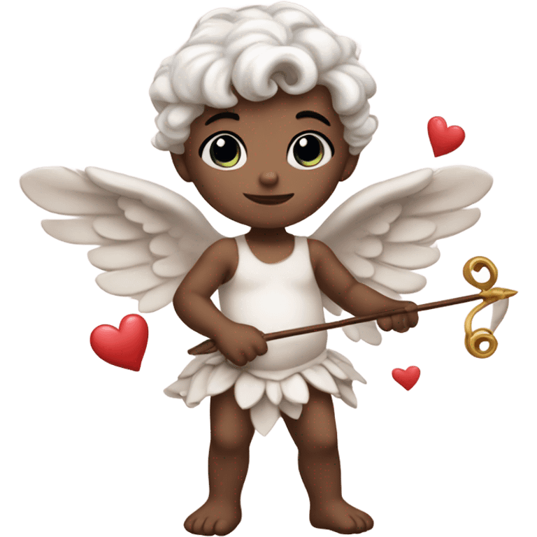 Realistic pale Cupid holding a bow and hearts emoji