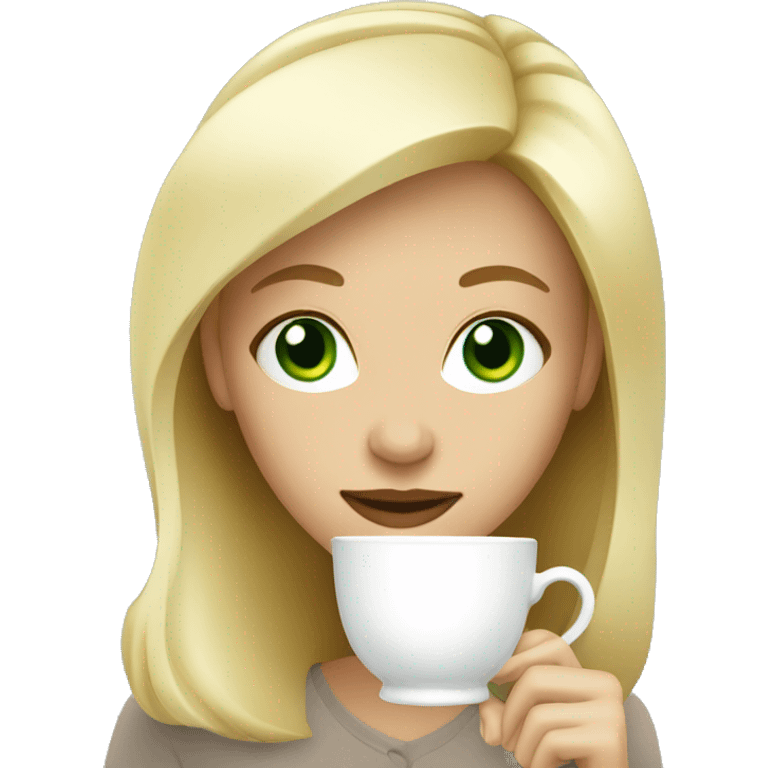 blond woman green eyes drinks tea emoji