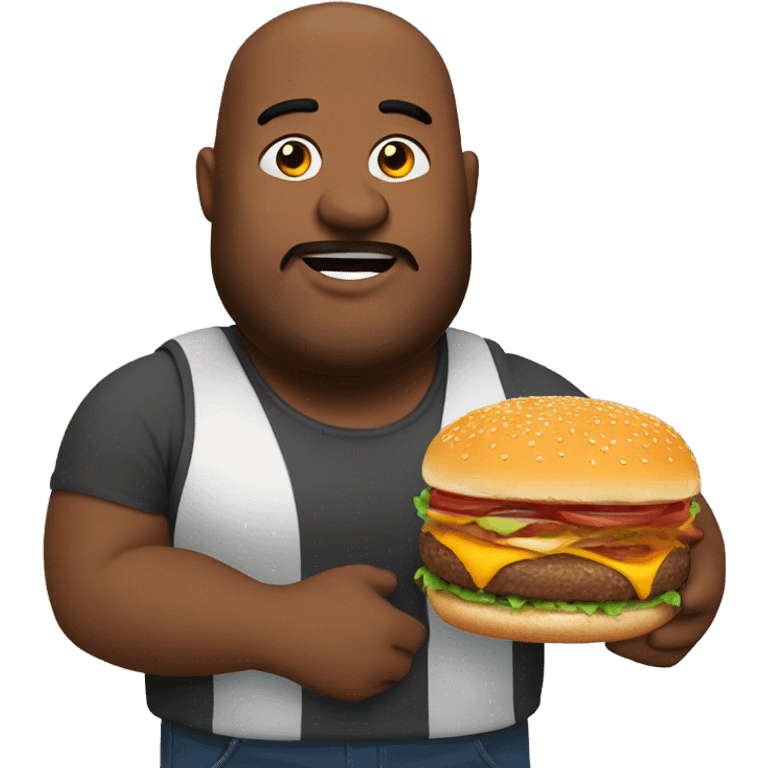 Heavy set man with a burger emoji