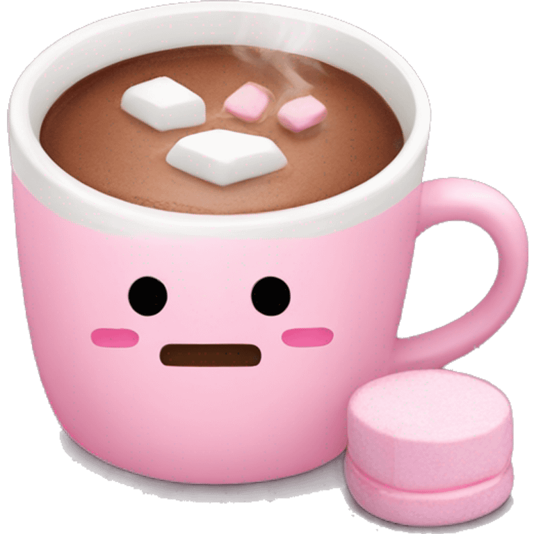 Coquette pink mug with hot chocolate and marshmallows  emoji