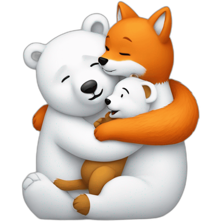 white Bear hugs a fox emoji