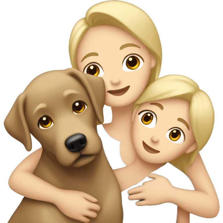 Labrador beige with Blonde Woman and men hug emoji