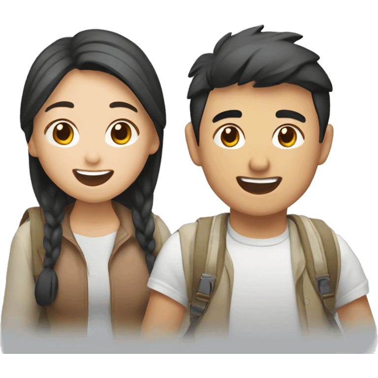 Cute young  Asian couple excitedly traveling  emoji