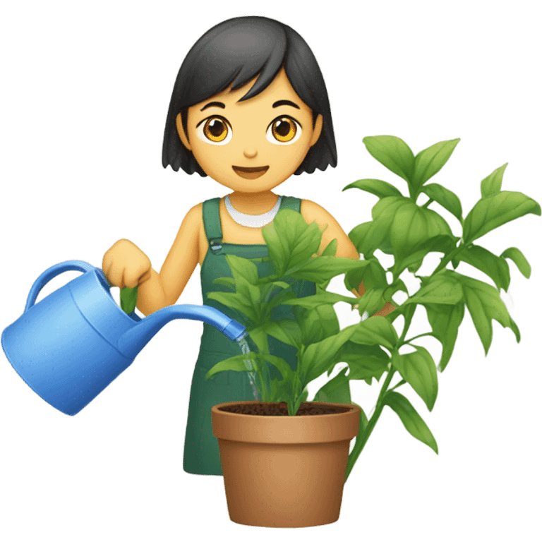 asian girl watering plants emoji