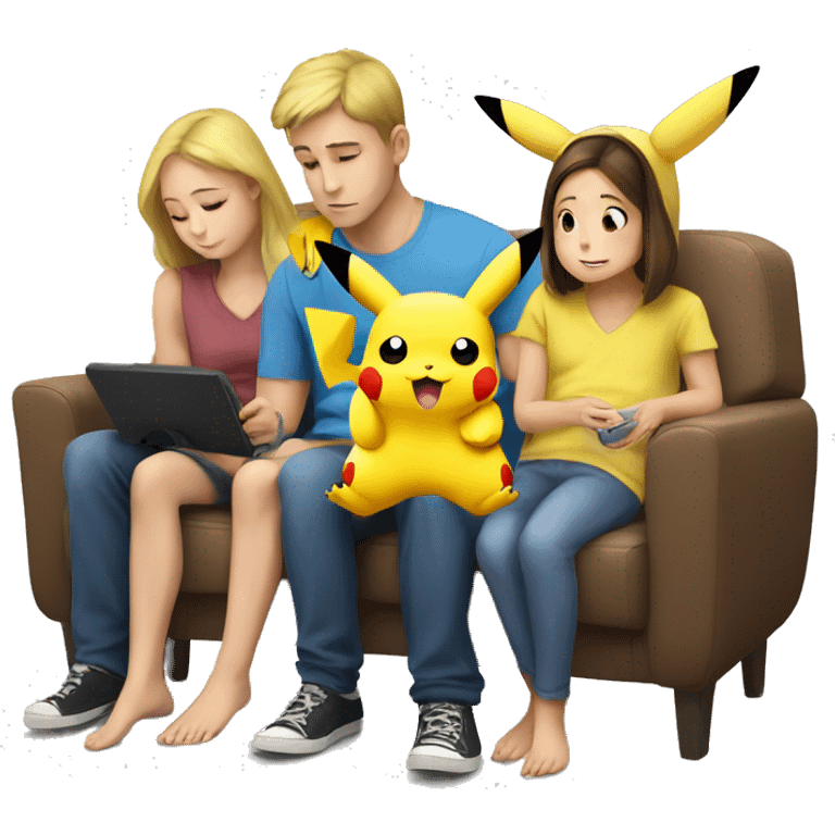 Pikachu with his family watching TV emoji