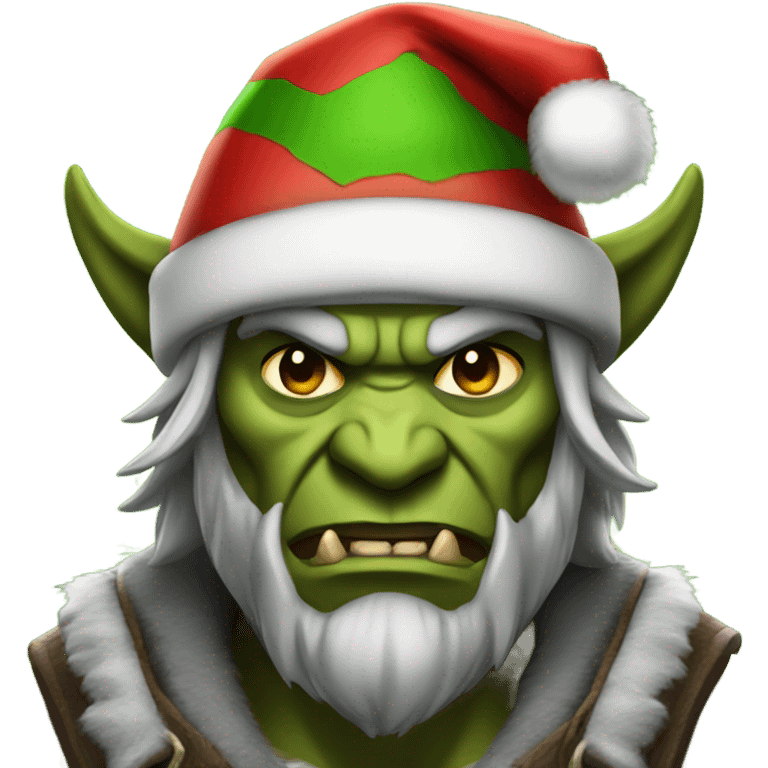 Fierce Orc ranger wearing santa hat emoji