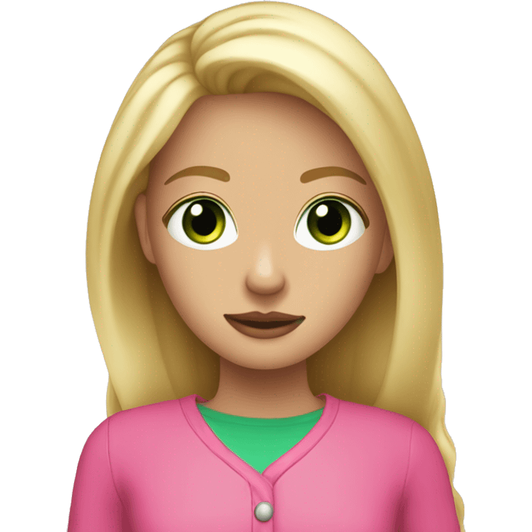 blonde hair down green eye girl standing with pink long sleeves emoji