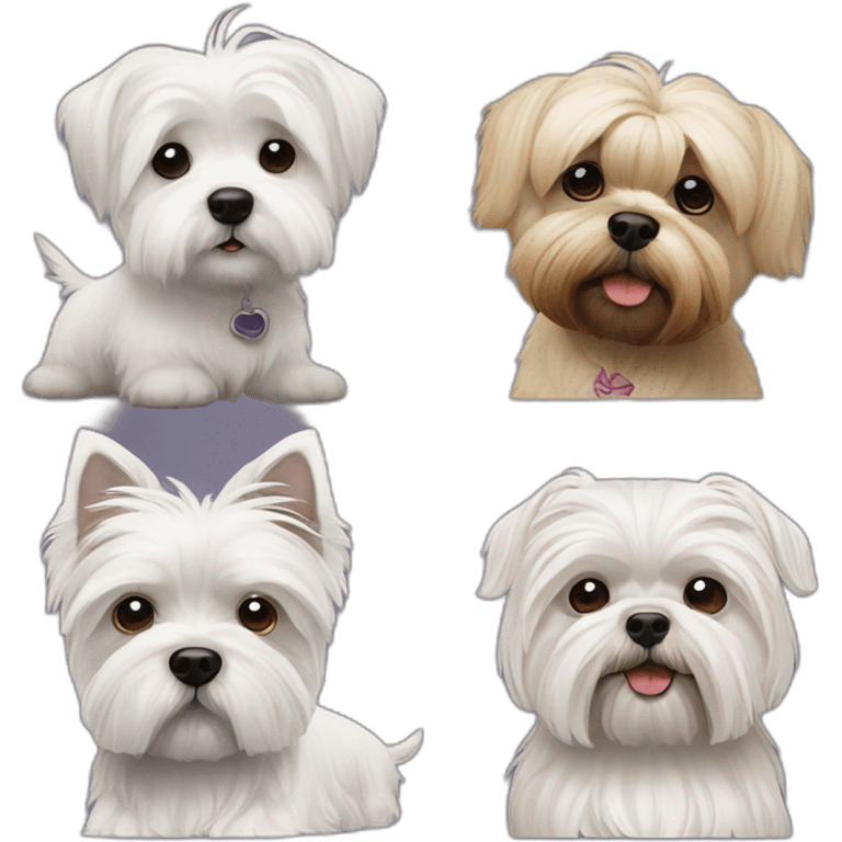 West Highland White terrier and a combination of a Shih-tzu and a Malthezer emoji