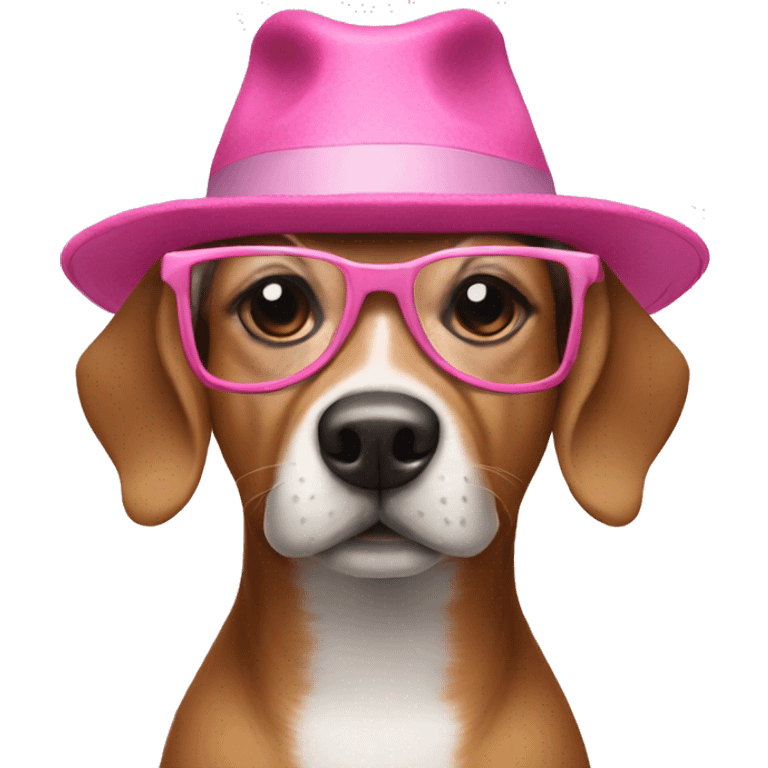 A dog in a hat and pink glasses emoji