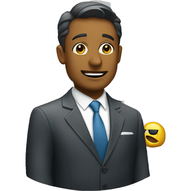 a sweaty businessman in a suit in front of a shop emoji