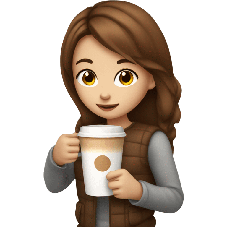 A cute girl with brown hair drinking a latte emoji