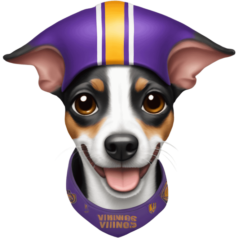 Rat terrier with a vikings football hat emoji