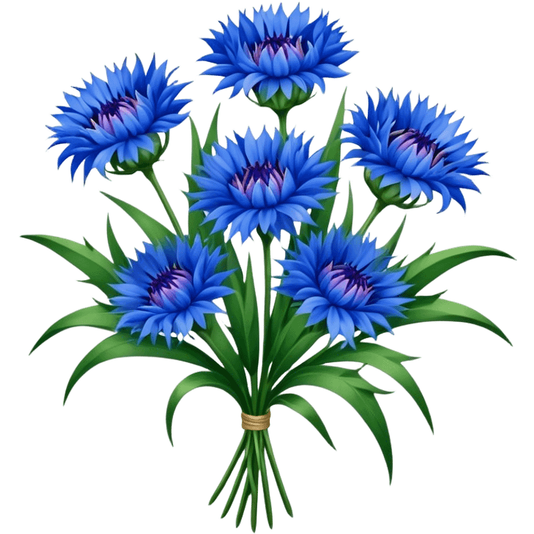 luxuriant, big bouquet Cornflower, stem, leaf emoji