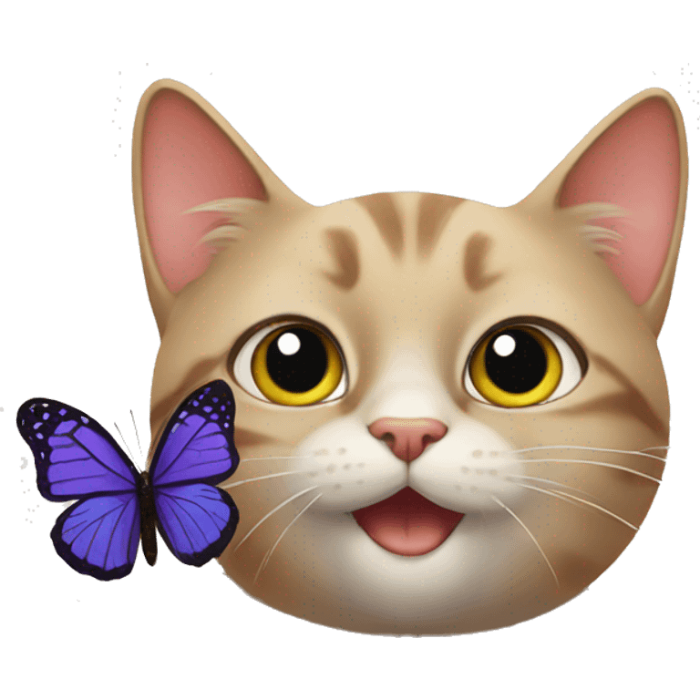 cat plays with butterfly emoji