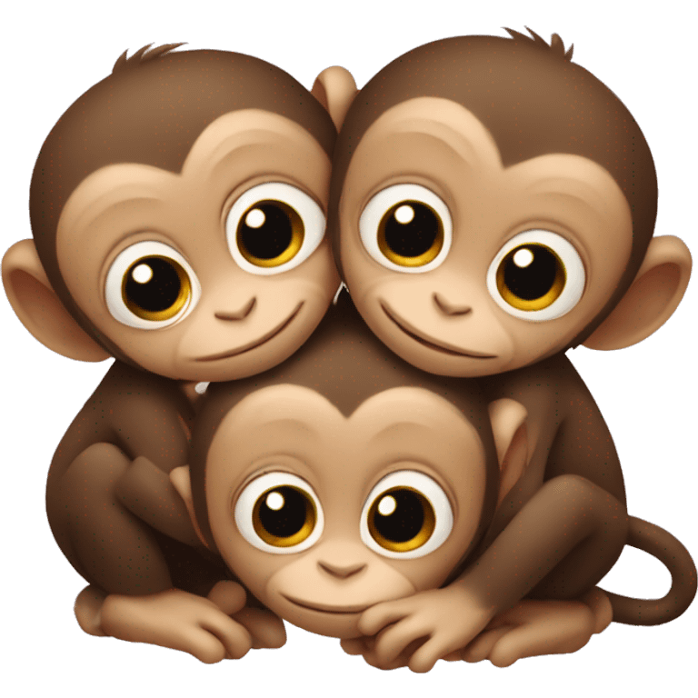 three baby monkeys hugging  emoji