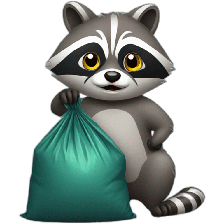 Raccoon with a garbage bag emoji