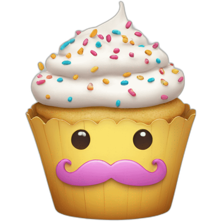 Cute smiling cupcake with sprinkles with moustaches  emoji