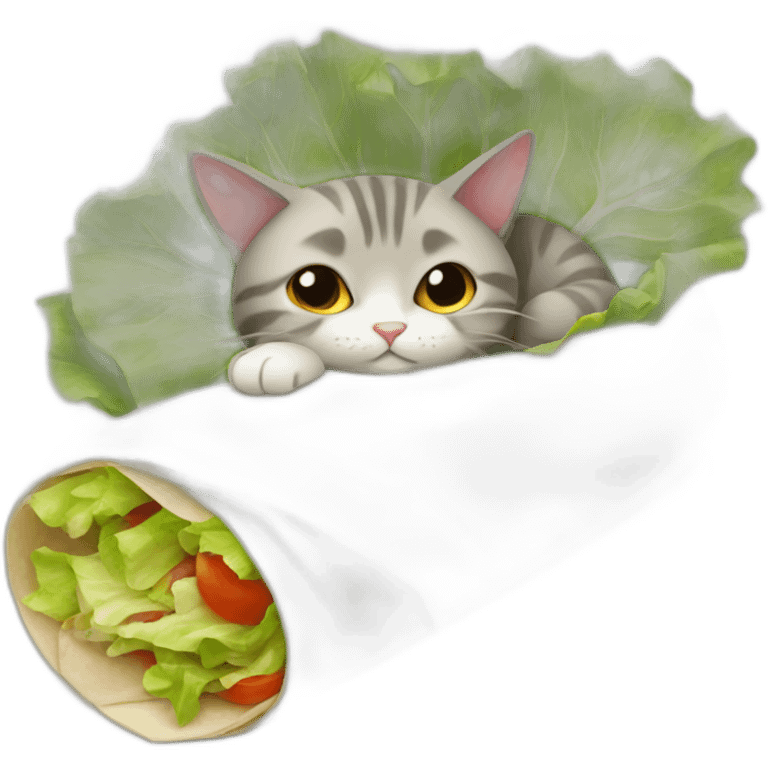 A cat in a burrito with lettuce emoji