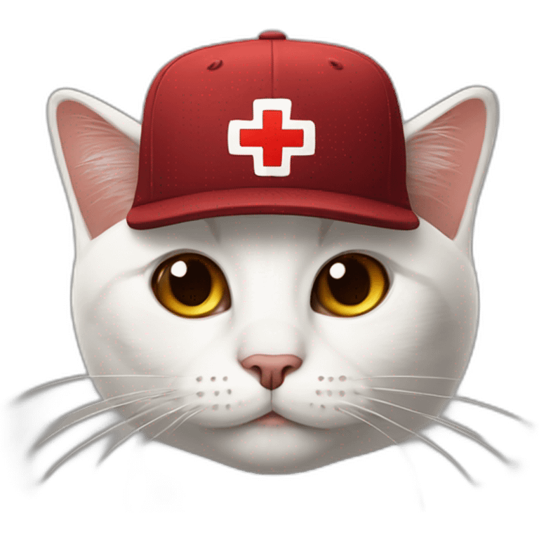 Cat with a cap and a big rotate Red Cross mark means no on the cap emoji