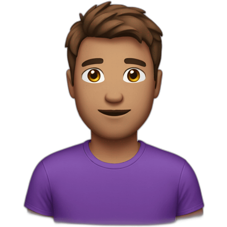 brown haired man with a purple t-shirt emoji