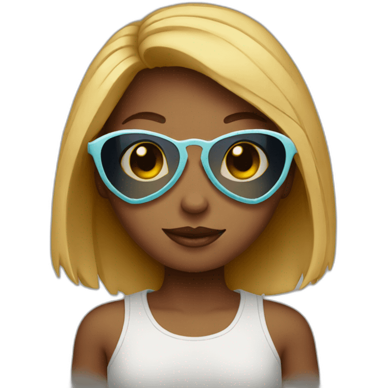 Girl wearing sunglasses showing heart with fingers emoji