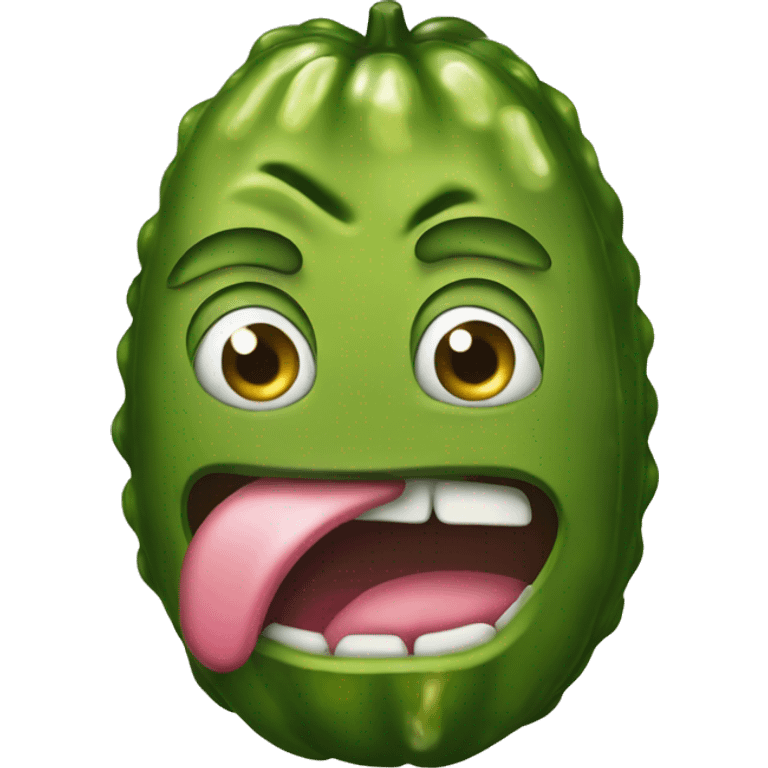 A pickle with a sour face emoji