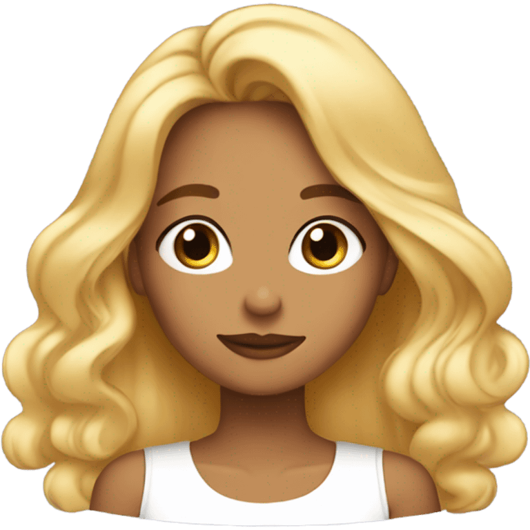 beautiful girl with tanned skin, brown eyes, long eyelashes, and long, wavy golden blond hair blowing a kiss emoji